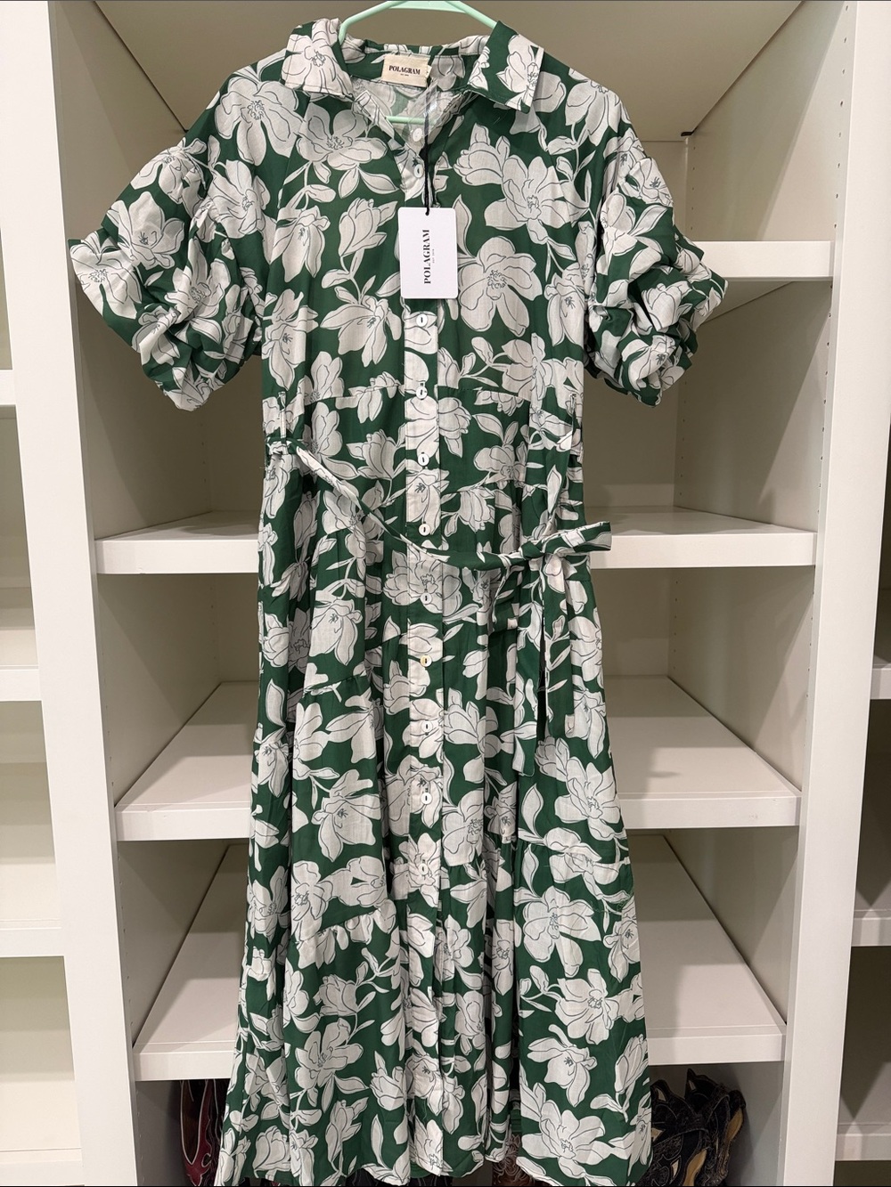 Polagram Green and White Floral Shirt Dress